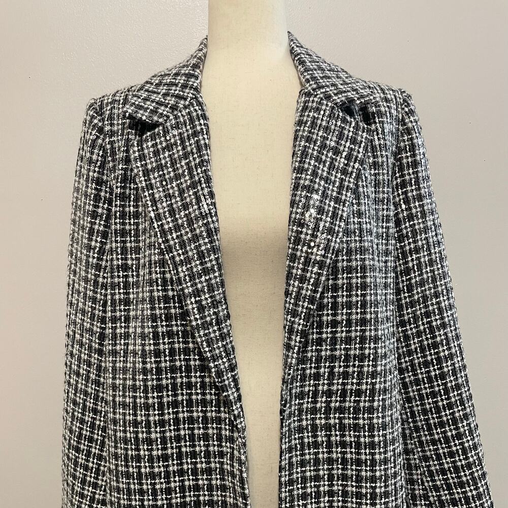 Anthropologie Mare Mare Sequin Tweed Coat Plaid Women’s M Black White New - Picture 7 of 16